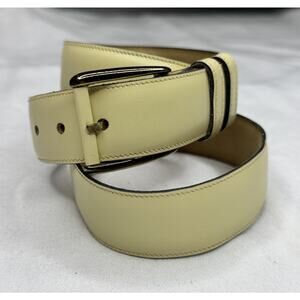 Calderon Butter Yellow Leather Belt Gold-tone Buckle Size Large Made in USA
